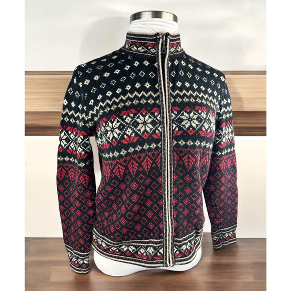 Nomadic Traders Sweaters - Nomadic Traders Full Zip Cardigan Sweater Red White Black Ramie Cotton Medium